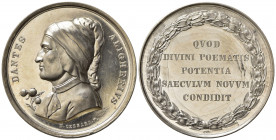 PERSONAGGI. Dante Alighieri. Medaglia senza data (ca. 1830). Ag (39,57 g - 42 mm) Opus Cerbara. FDC