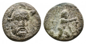 Troas, Ophrynion Æ13. Circa 350-300 BC. Bearded, three-quarter facing head of Hektor, turned slightly right, wearing triple crested helmet / OΦΡΥ, the...