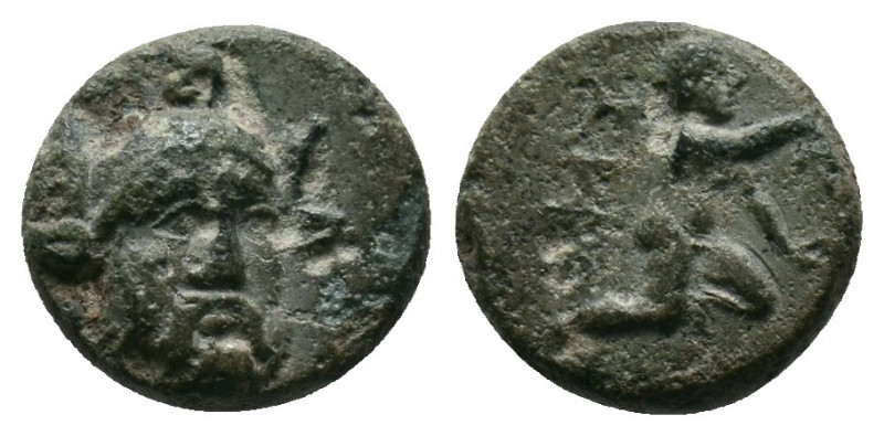 Troas, Ophrynion Æ13. Circa 350-300 BC. Bearded, three-quarter facing head of He...