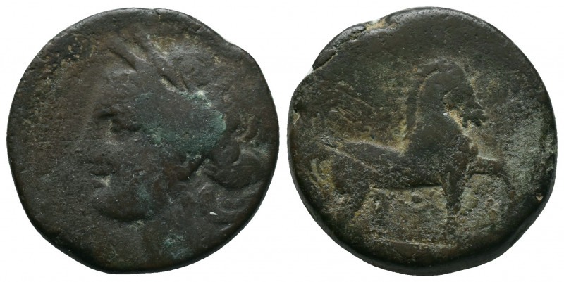 CARTHAGE. AE 18.06gr Trishekel (Circa 201-195 BC). Carthage. Obv: Head of Tanit ...