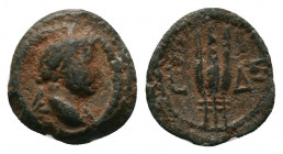 Egypt, Alexandria. Hadrian. AD 117-138. Æ Dichalkon. Laureate head right; / Bundle of three grain ears; L ΔE (year) across field. Köln –; Dattari (Sav...