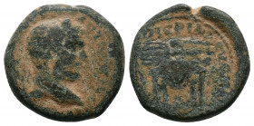 SYRIA, Seleucis and Pieria. Seleucia Pieria. Caracalla, 198-217 AE ANTωNЄI[NOC CEB], laureate head right / PIEPIAC... winged thunderbolt on stool. Not...