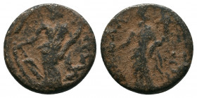 Cilicia, Mallos. 100-300 AD. AE Tyche standing facing, holding rudder and cornucopiae / MALLOTWN, Tyche standing facing, holding rudder and cornucopia...