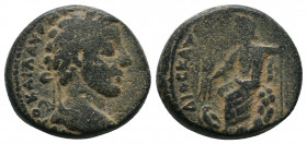 Cyrrhestica. Cyrrhus. Marcus Aurelius (161-180). Æ. Laureate head right / ΔIOC KATAIBATATOY KΥPPHCTΩN, Zeus Kataibates, wearing himation over lower li...