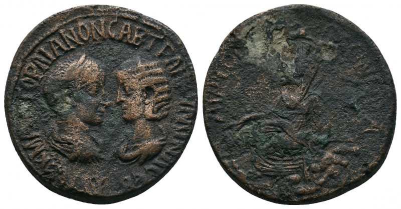 Gordian III and Tranquillina - Mesopotamia - Tyche Bronze. 238-239 AD. Singara m...