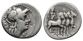 Q. Caecilius Metellus (ca. 130 BC). AR denarius. Rome. Q•METE (ME and TE ligate), head of Roma right, wearing winged helmet decorated with griffin cre...