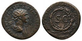 Trajan, 98-117. Æ, Rome, for circulation in Syria, 116. IMP CAES NER TRAIANO OPTIMO AVG GERM Radiate and draped bust of Trajan to right. Rev. DAC PART...