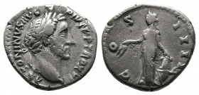 Antoninus Pius AD 138-161. Rome. Denarius AR. ANTONINVS AVG PIVS PP TR P XVII, laureate head to right / COS IIII, Annona standing to left, holding gra...