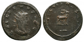 Gallienus. A.D. 253-268. AE antoninianus. Antioch mint, struck A.D. 265. GALLIENVS AVG, radiate head of Gallienus left / SAECVLARES AVG, stag standing...
