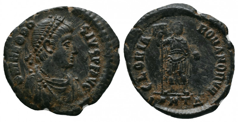 Theodosius I (379-395). Æ Antioch, 392-5. Pearl-diademed, draped and cuirassed b...