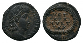 Constantius II (337-361). AE 14 mm, Antioch mint, 347-348. Obv. Diademed head right. Rev. VOT/XX/MVLT/XXX within wreath mintmark SMAN∈. RIC VIII 113 ,...