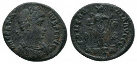 Gratian. A.D. 367-383. AE. Antioch mint. D N GRATIANVS P F AVG/ Diademed, draped and cuirassed bust of Gratian right. Rev: CONCORDIA AVGGG/ Concordia ...