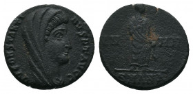 Constantine I, Divus. Died 337 AD. Reduced Follis Antioch, 347-8 AD, Obv: DV CONSTANTI - NVS PT AVGG Veiled bust r. Rev: VN - MR across field, Emperor...