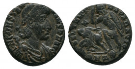 Constantius II (337-361). Ae. Antioch. Obv: D N CONSTANTIVS P F AVG, diademed, draped and cuirassed bust right. Rev: FEL TEMP REPARATIO / ANZ / Γ, sol...