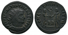 CONSTANTIUS I (Caesar, 293-305). Radiatus. Cyzicus. Obv: FL VAL CONSTANTIVS NOB CAES, radiate, draped and cuirassed bust right. Rev: CONCORDIA MILITVM...