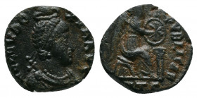 Aelia Eudoxia. Augusta, A.D. 400-404. Æ . Antioch, A.D. 401-403. AEL EVDO-XIA AVG, diademed and draped bust of Eudoxia right, wearing necklace and ear...