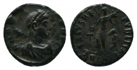 Arcadius. A.D. 383-408. Æ. Antioch mint, A.D. 383-392. DN ARCADIVS PF AVG, pearl-diademed, draped and cuirassed bust right / SALVS REIPVBLICAE, Victor...