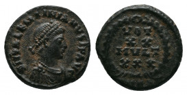 Valentinian II (375-392). Æ Pearl-diademed, draped and cuirassed bust r. R/ VOT XX MVLT XXX within wreath. 1,58gr