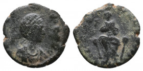 Aelia Eudoxia, Augusta, AD 400-404. Follis Æ. AEL EVDOXIA AVG Draped bust of Eudoxia to right, wearing diadem, crowned by Hand of God above. Rev. GLOR...