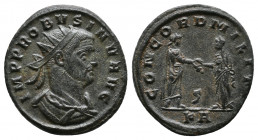 Probus, AD 276 - AD 282, BI antoninianus, Siscia. IMP PROBVS INV AVG, Radiate, draped and cuirassed bust right. Rev: CONCORD MILIT / KA, Probus and Co...