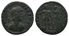 Arcadius, 383-408. Follis, Cyzicus, 395-401. D N ARCADI-VS P F AVG Pearl-diademed draped and cuirassed bust of Arcadius to right. Rev. VIRTVS EXERCITI...