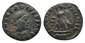 Arcadius. A.D. 383-408. Æ. Antioch. D N ARCADIVS P F AVG, diademed, draped and cuirassed bust of Arcadius right / SALVS REI-PVBLICAE, Victory advancin...