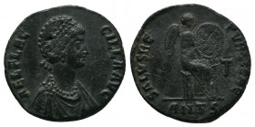Aelia Flacilla. Follis. 383-386 AD. Antioch. Obv: AEL FLACCILLA AVG, diademed and draped bust to right. Rev: SALVS REIPVBLICAE, Victory seated to righ...