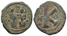 Justin II, 565 - 578 AD, 7,50gr
AE Half Follis, Constantinople Mint, 22mm, 6.93 grams
Obverse: DN IVSTINVS PP AVG, Justin and Sophia seated facing on ...