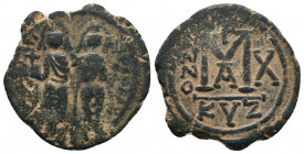 Justin II, with Sophia. 565-578. AE Half Follis . Cyzicus mint. Dated RY 10 (574/5 AD). Justin and Sophia, both nimbate, enthroned facing; Justin hold...