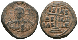 Romanus III Argyrus. AD 1028-1034. Anonymous follis Æ, Class B. Constantinople Follis Æ IC-XC to right and left of bust of Christ facing with nimbate ...