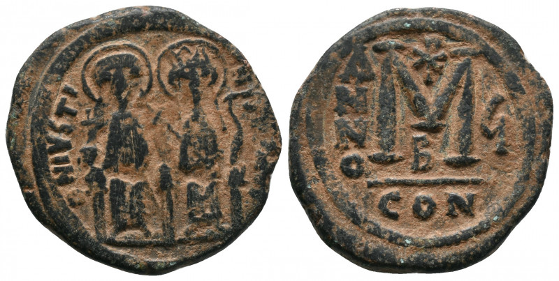 Justin II. 565-578. AE follis . Constantinople mint, regnal year 6 = A.D. 570/1....