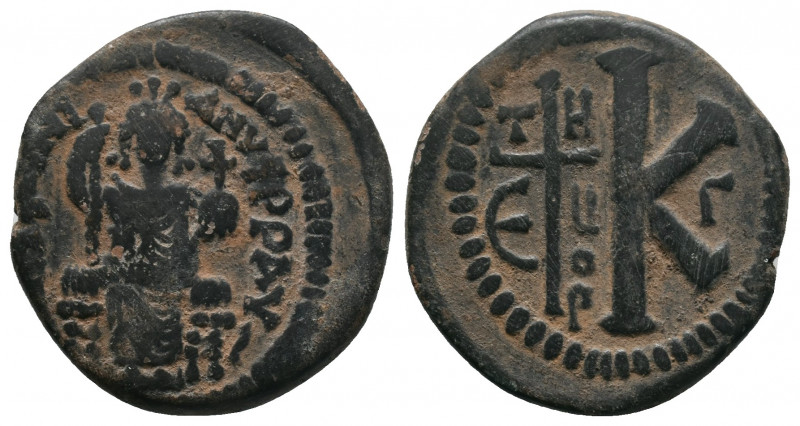 JUSTINIAN I (527-565). Half Follis. Theoupolis (Antioch).
Obv: DN IVSTINIANVS PP...