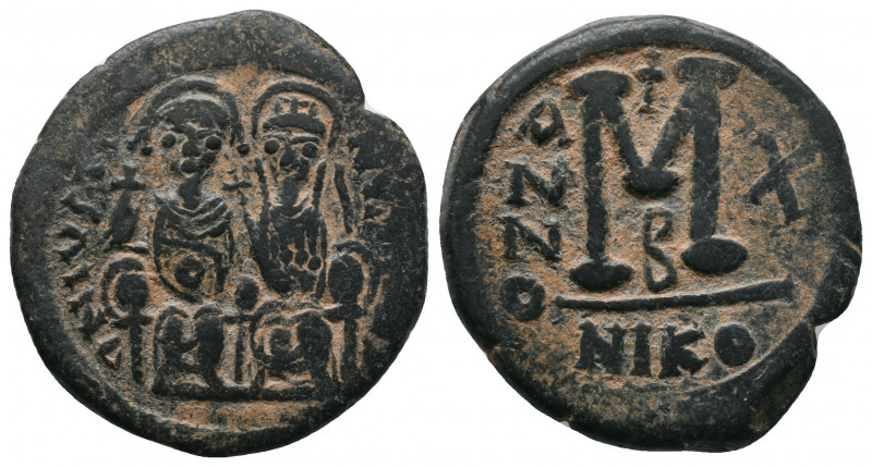 Justin II, with Sophia. 565-578. Æ Follis . Nicomedia mint. Dated RY 10 (574/5)....