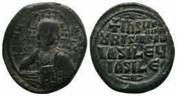 ANONYMOUS. Issues attributed to the period of Constantine VIII, circa 1020-1030 AD. Æ Follis . Class A2.. Facing bust of nimbate Christ, pellets in th...