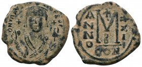 MAURICE TIBERIUS. 582-602 AD. Æ Follis . Constantinople mint. Dated RY 21 (602 AD). DN MAVRIC TIbER PP AVG, crowned facing bust, wearing consular robe...