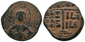 Anonymous Folles. temp. Romanus III, circa 1028-1034. Æ Follis . Class B. Constantinople mint. Facing bust of Christ Pantokrator / + IS–XS/ ЬA–ILЄ/ ЬA...