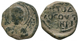 CRUSADERS. Antioch. Tancred , regent, 1101-1112. Follis . Ο / ΠΕ-ΤPO[C] Nimbate bust of St. Peter facing, raising his right hand in benediction and ho...