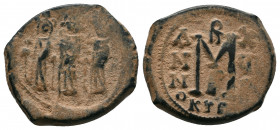 Heraclius, with Martina and Heraclius Constantine. 610-641. Æ Follis . Cyprus mint,. Heraclius, Heraclius Constantine, and Martina standing facing, ea...