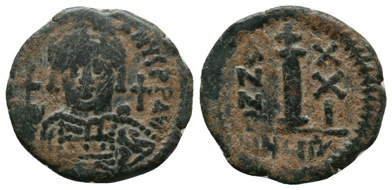 Justinian I. AD 527-565. Theoupolis (Antioch)
Decanummium Æ
Crowned and cuirasse...