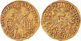 Holy Roman Empire, Rudolph II, 1576-1612. AV Ducat, 1594, Prague mint, 3.52g (Fr. 11g, Bohemia). 

Nice details for issue, extremely fine.

Extremely ...