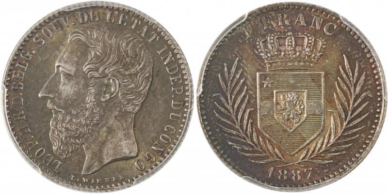 Belgian Congo, Leopold II, 1885-1908. Franc, 1887, Brussels mint (KM6).

Very sh...