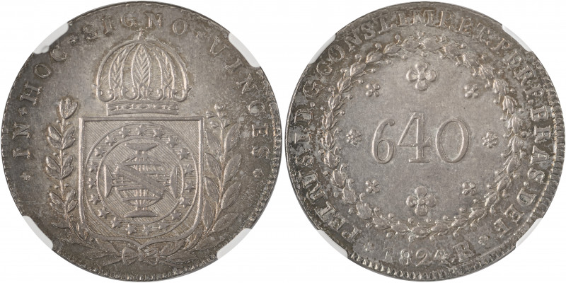 Brazil, Pedro I, 1822-1831. 640 Reis, 1824R, Rio de Janeiro mint (KM367).

Sharp...