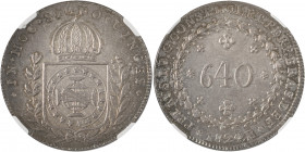 Brazil, Pedro I, 1822-1831. 640 Reis, 1824R, Rio de Janeiro mint (KM367).

Sharp details with uniform grey-silver tone on both sides, an extremely att...