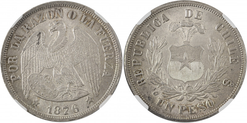Chile, Republic. Peso, 1876SO, Santiago mint (KM142.1).
Attractive patina and st...