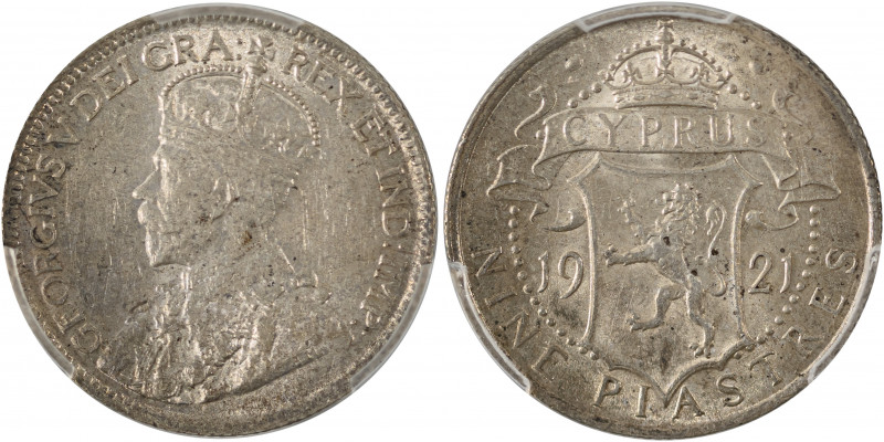 Cyprus British Administration, George V, 1910-1936. 9 Piastres, 1921, Royal mint...