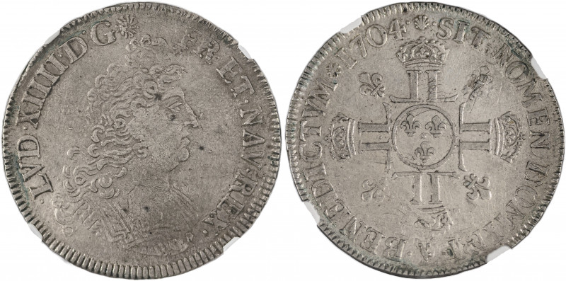 France, Louis XIV, 1643-1715. 1/2 Ecu, 1704E, Tours mint, type 2 aux 8 L (KM355....