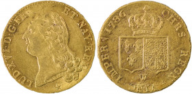 France, Louis XVI, 1774-1793. AV 2 Louis d’ Or, 1786W, Lille mint, 15.29g (KM592.15; Fr. 474).

Lustrous example with rich gold color and minor hairli...