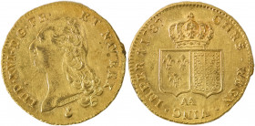 France, Louis XVI, 1774-1793. AV 2 Louis d’ Or, 1787AA, Metz mint, 15.26g (KM592.2; Fr. 474).

Sharp details with full luster, somewhat irregular flan...