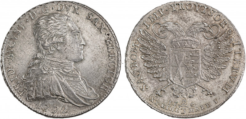 Saxony, Friedrich August III, 1763-1806. 2/3 Taler (Gulden), 1792 IEC, Dresden m...