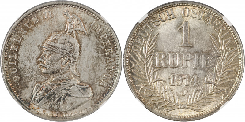 German East Africa, Wilhelm II, 1888-1918. Rupie, 1914J, Hamburg mint (KM10).

N...